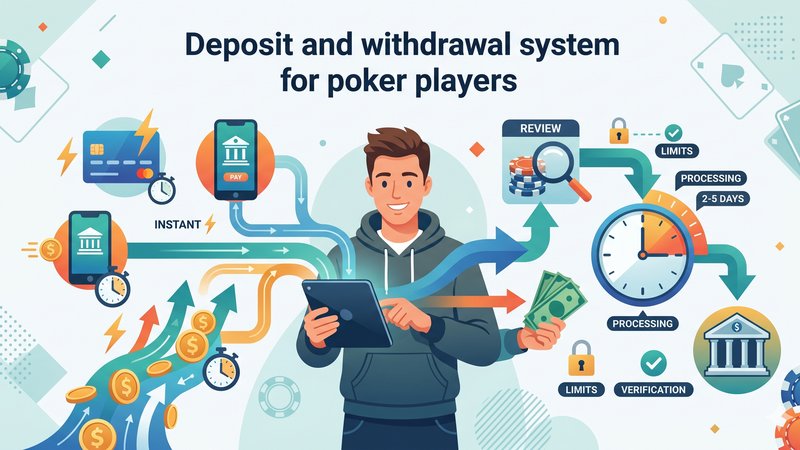 Современная иллюстрация процесса пополнения счета и вывода средств для игроков в онлайн-покер